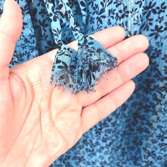 MISA Siena Top Cerulean Ditzy Blue Floral Long Sleeve Size S - Picture 7 of 9